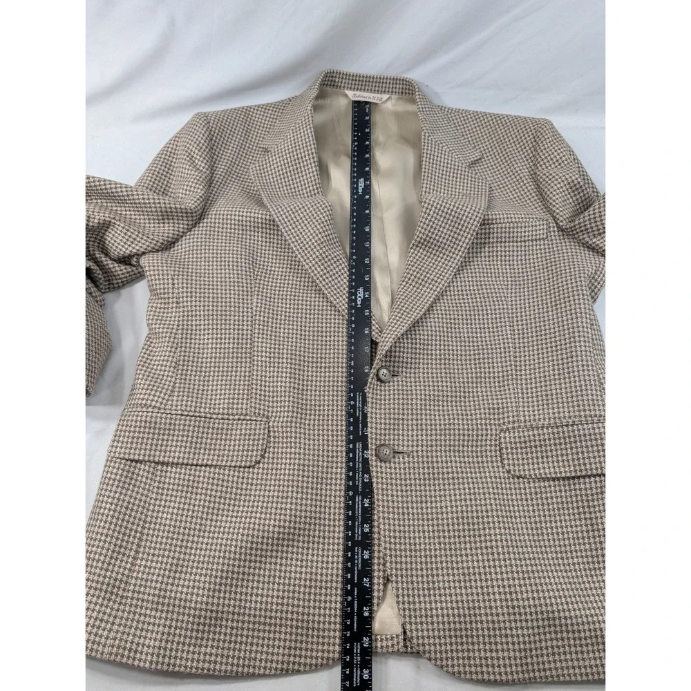 VTG Stafford Blazer Mens 44S Brown Houndstooth 2 Button Wool Blend Jacket
